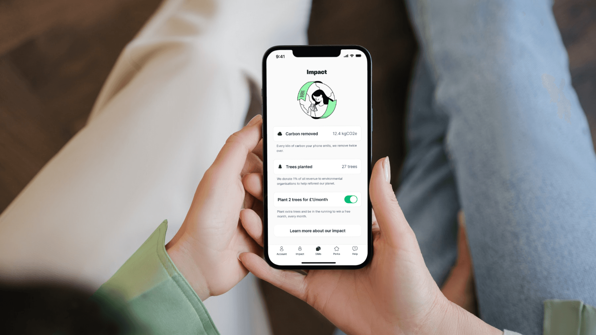 Track your impact with the Honest app – see how many trees you’ve planted and how many kilos of carbon you’ve removed.